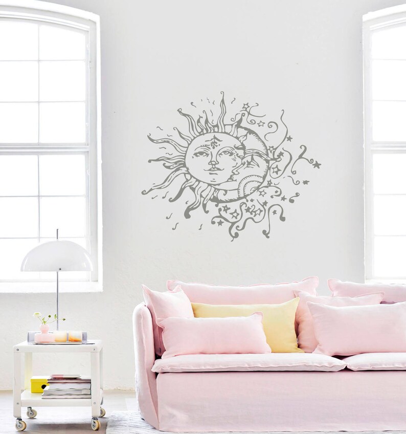 Moon Wall Decal Vinyl Sticker Decals Sun And Moon Crescent Etsy