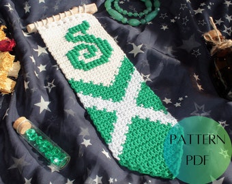 Crochet Pattern | Magic School Green House Banner Crochet Tapestry Wall Hanging Decor | DIY Wizard