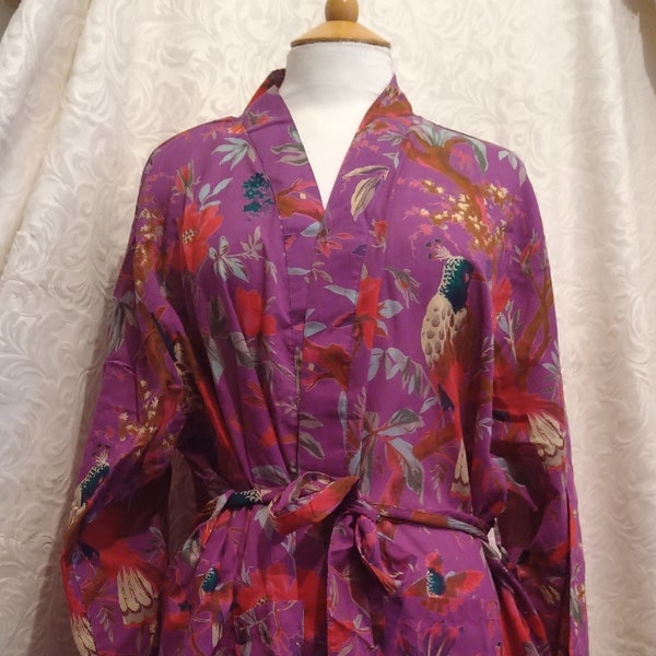 Cotton Tropical Print Kimono Dressing Gown