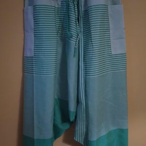 Green Cotton Patchwork Stripe Harem Pants
