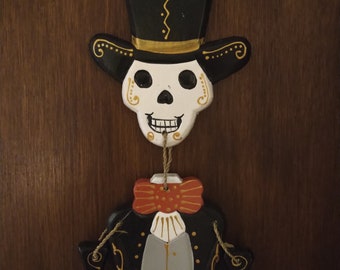 Day of the Dead Man Carved Wooden Hanging Ornament