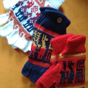 Llama Design Knitted Fingerless Gloves
