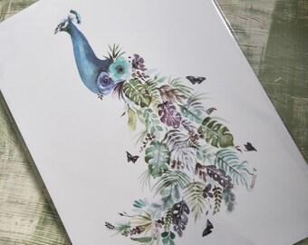 Botanical Peacock Print