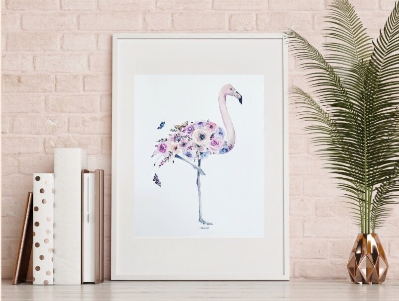 Floral Flamingo Print - Etsy