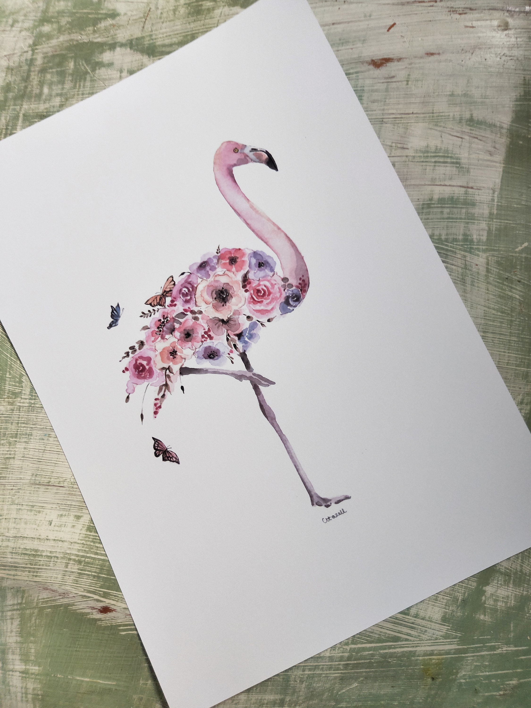 Floral Flamingo Print - Etsy