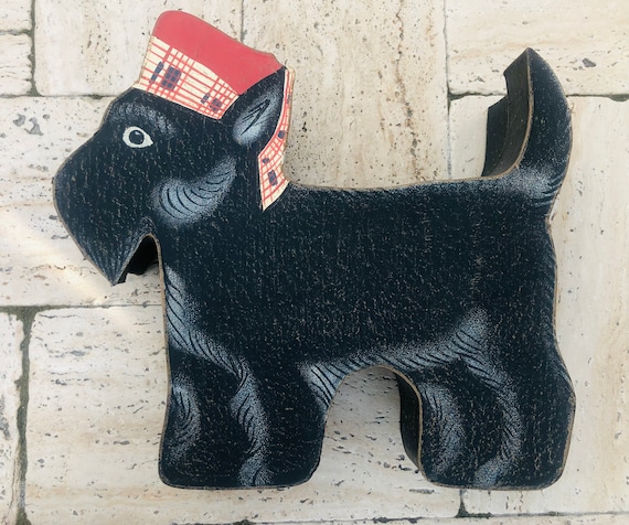 【✳︎toto✳︎ さま】 vintage ❀ 小さなラウンド型 ボックス Vintage SCOTTIE DOG Cardboard BOX Removable Compartments