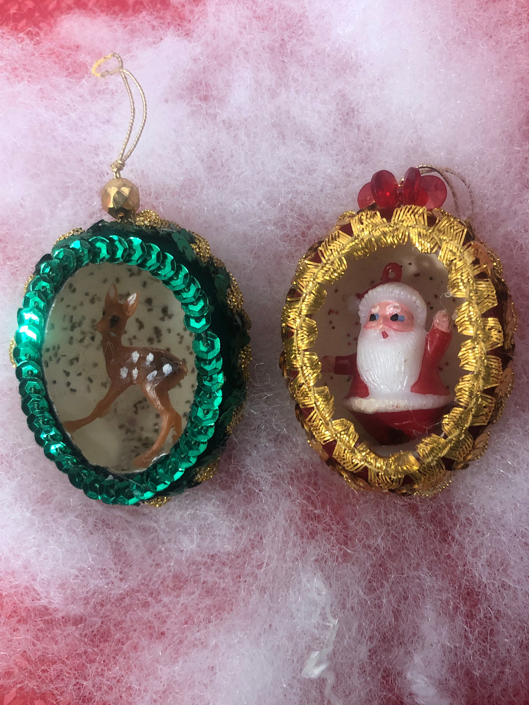 Vintage CHRISTMAS EGG DIORAMA Ornaments Santa Fawn You Etsy