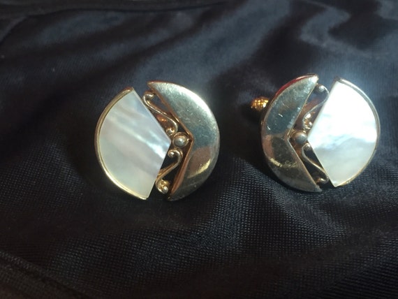 Decorado Con Piedra Negra Y De Madre Perla Gemelos-Color Dorado De Metal