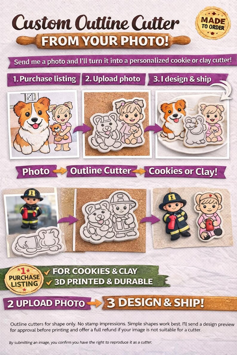 Custom Cookie Cutter From Your Photo – Outline Style | Custom Clay ...