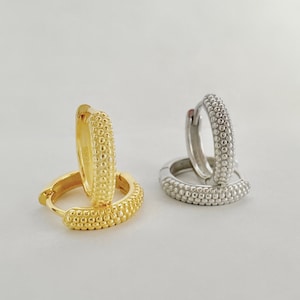 Dotted Huggie Hoop Earrings, Sterling Silver