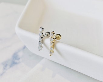 Five Stone Bar Screw Back Studs - Sterling Silver