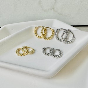 Beaded Small Hoop Earrings, Sterling Silver