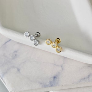 Triple Bezel Circle Screw Back Stud Earrings, Sterling Silver