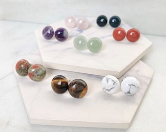 Circle Natural Stone Stud Earrings