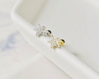 Star Screw Back Stud Earrings, Sterling Silver