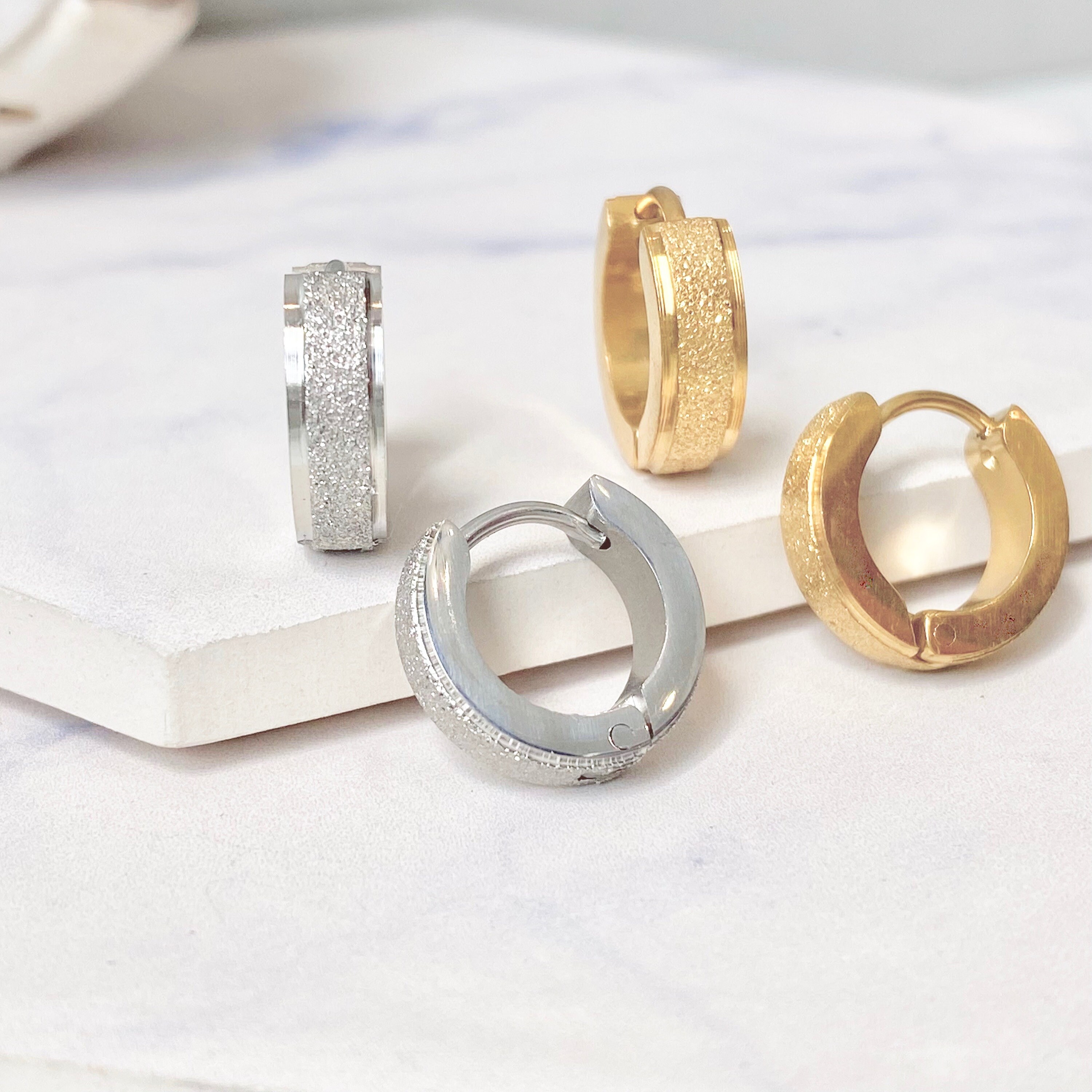 Textured Round Stainless Steel Huggie Hoop Earrings Huggie Etsy