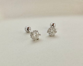 0.4ctw Moissanite Solitaire Screw Back Stud Earrings, Sterling Silver