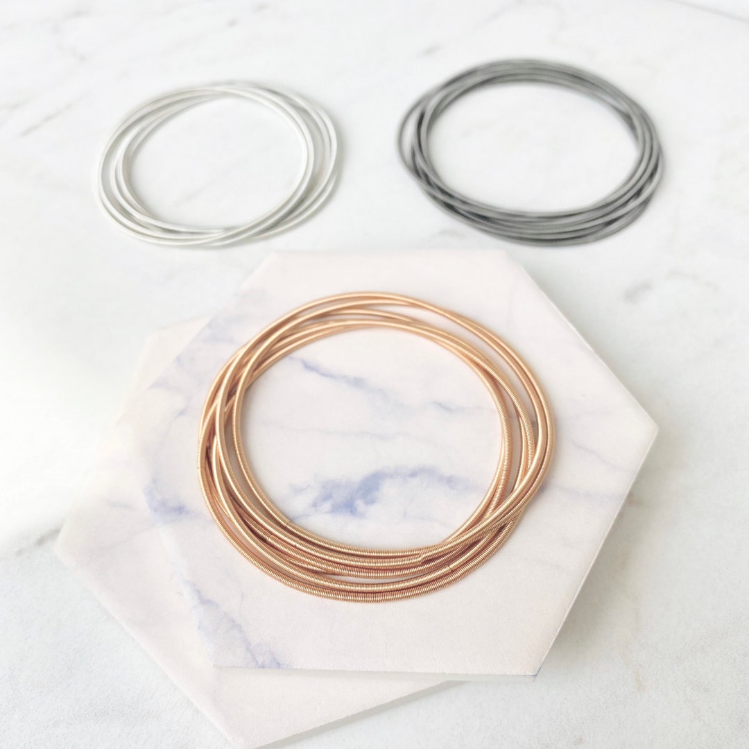 String Bracelet Stack Guitar String Bracelet Stacks, Memory Spring Bracelets, Stainless Steel ...