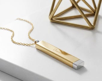 Hidden Message Sliding Bar Necklace | Engravable Secret Message Pendant