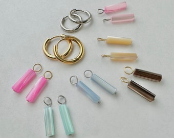 Mother of Pearl Tube Hoop Earring Charms, Set of 2 Charms, Natural Stone