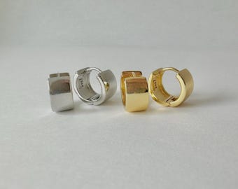 Wide Huggie Hoop Earrings, Sterling Silver