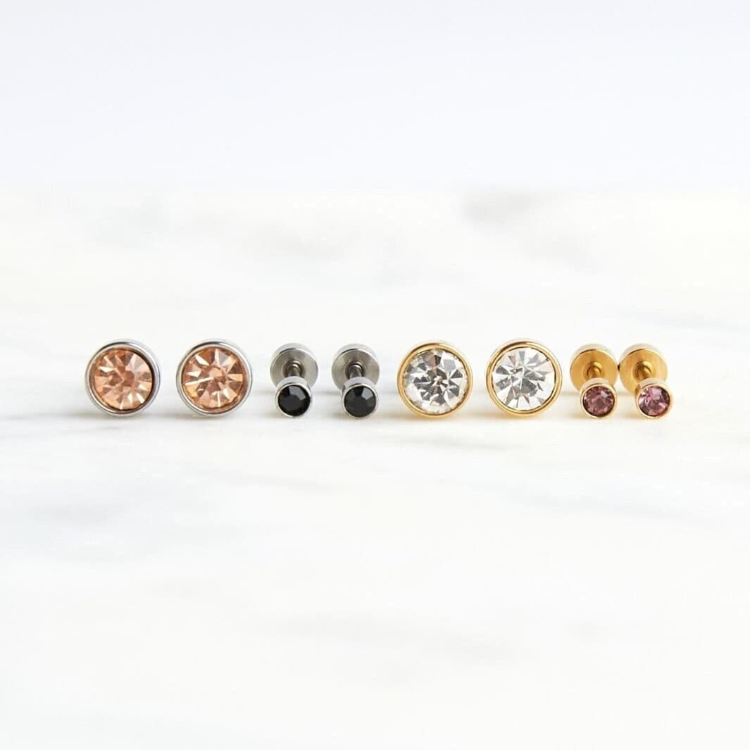 www. - 6 Sizes (3mm-9mm) Screw Back Studs Simple Clear CZ Four  Prong Earrings Stainless