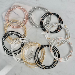 Wire Beaded Guitar String Bracelet Stacks, Stainless Steel, 10 Color Options