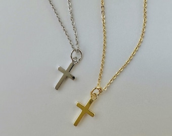 Cross Necklace, 18k Gold or Rhodium Plated