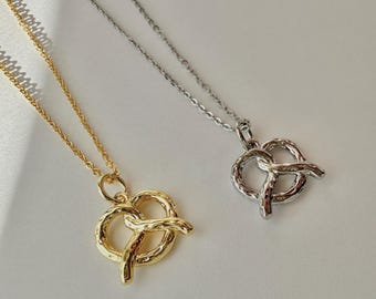 Pretzel Necklace, 18k Gold or Rhodium Plated