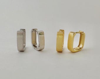 Square Brushed Huggie Hoop Earrings, Sterling Silver