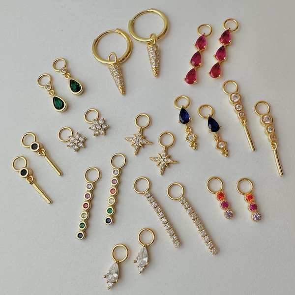 Juego de 2 aros con dijes para pendientes, plata de ley 925 bañada en oro de 18 quilates