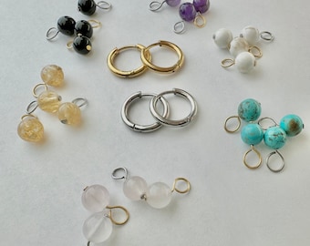 Bead Hoop Earring Charms, Set of 2 Charms, Natural Stone