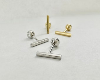 Bar Screw Back Stud Earrings, Sterling Silver