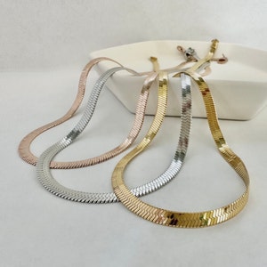 Serpent Herringbone Necklace, 4mm Stainless Steel Necklace