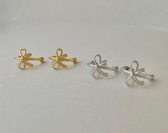 Bow Huggie Hoop Earrings, Sterling Silver