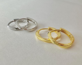 Twisted Oval Small Hoop Earrings, Sterling Silver