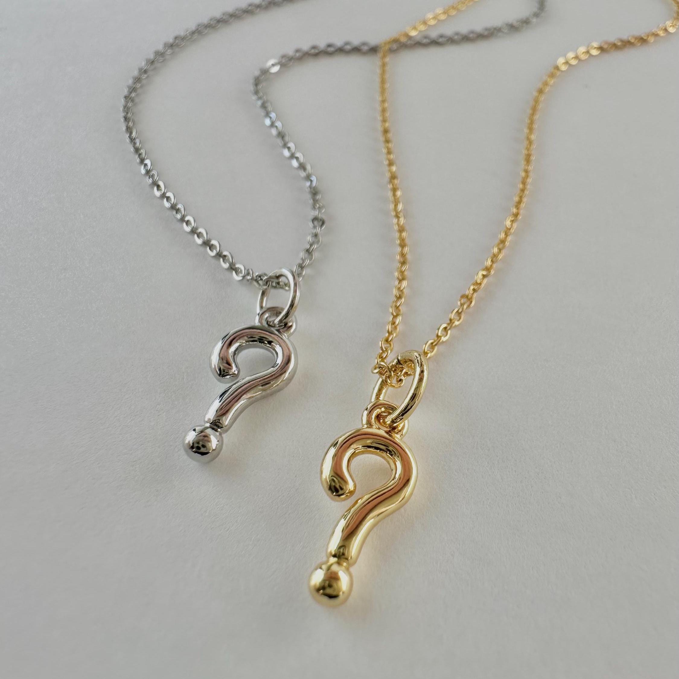 Question Mark Necklace, 18k Gold or Rhodium Plated