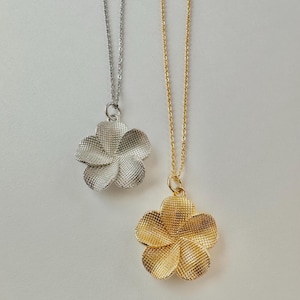 Textured Flower Necklace, 18k Gold or Rhodium Plated