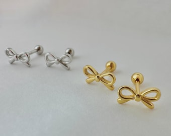 Bow Screw Back Stud Earrings, Sterling Silver