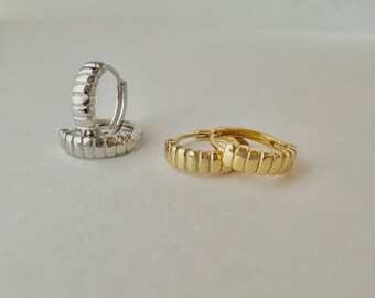 Pleated Huggie Hoop Earrings, Sterling Silver