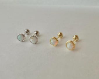 Opal Screw Back Stud Earrings, Sterling Silver