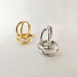 Double Huggie Hoop Earrings, Sterling Silver
