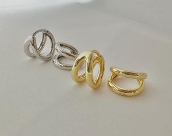 Double Huggie Hoop Earrings, Sterling Silver