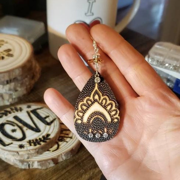 Handmade woodburned earrings