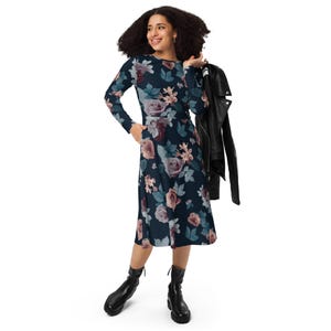 Long sleeve midi dress-FLORAL