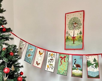 Fabric 12 days of Christmas bunting with additional wall hanging or table runner.