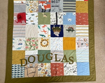 Bespoke Memory quilt keepsake blanket. Made from baby clothes. Boy girl toddler babygrow clothes.