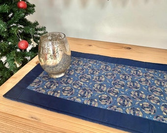 Blue and gold modern Christmas table runner decor