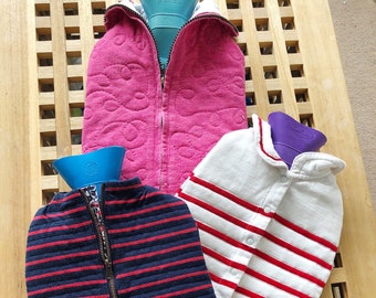 Hot water bottle upcycled cover jacket from baby clothes