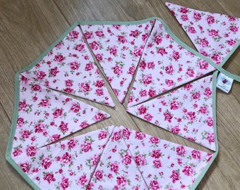 Pink roses summer fabric bunting 3 m - Spring Summer Easter bunting decorations